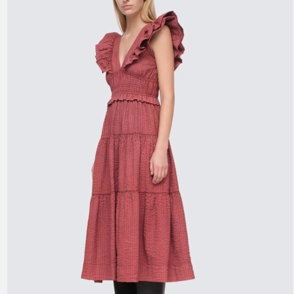 SEA Sevyn Tiered Seersucker Midi Dress sz 6 375$ NWT - Picture 3 of 6